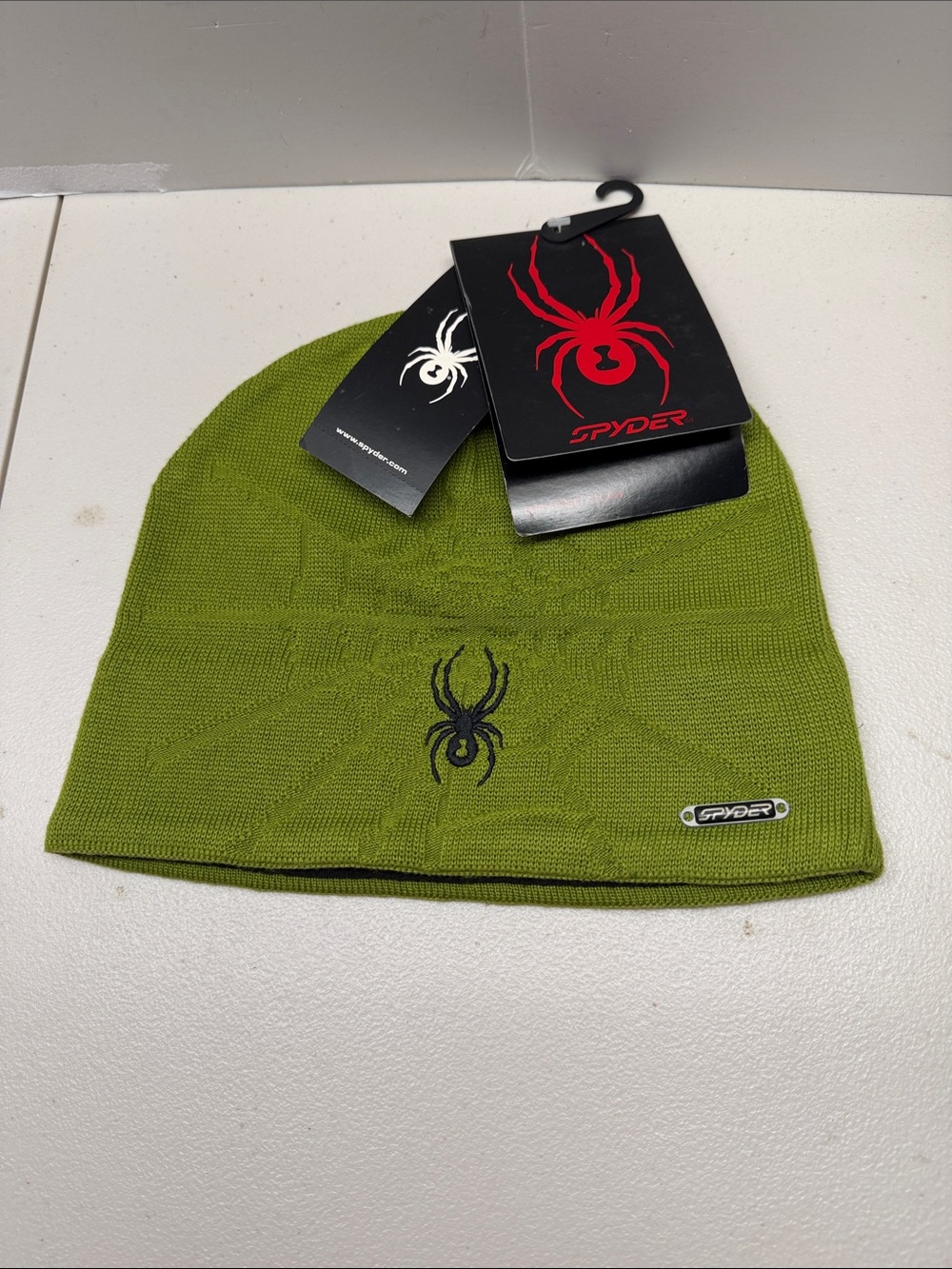 Spyder Olive Knit Beanie with Black Spider Logo. NWT